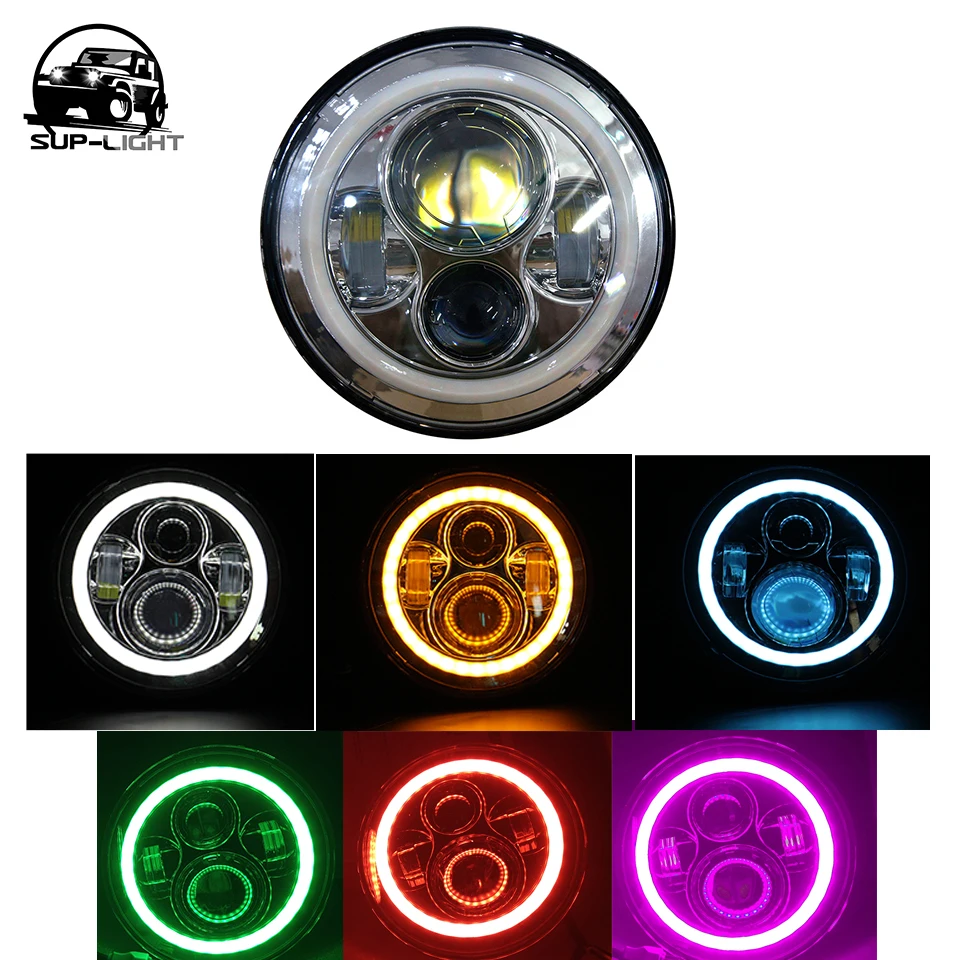 

pair led halo headlight kit 45W 7'' H4 LED Headlight with turn Signal Angle Eyes DRL for 97-15 Jeep Wrangler tj cj jk defender