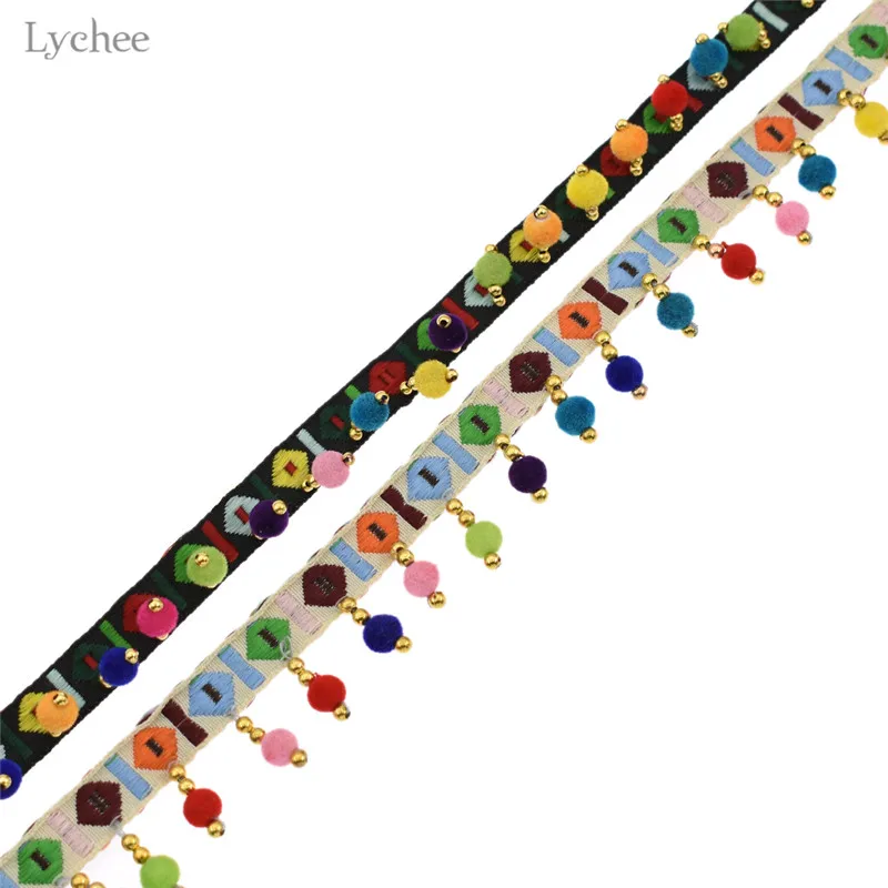 Lychee Life 1 ярд кружевная отделка с бусинами и кисточками богемный стиль лента