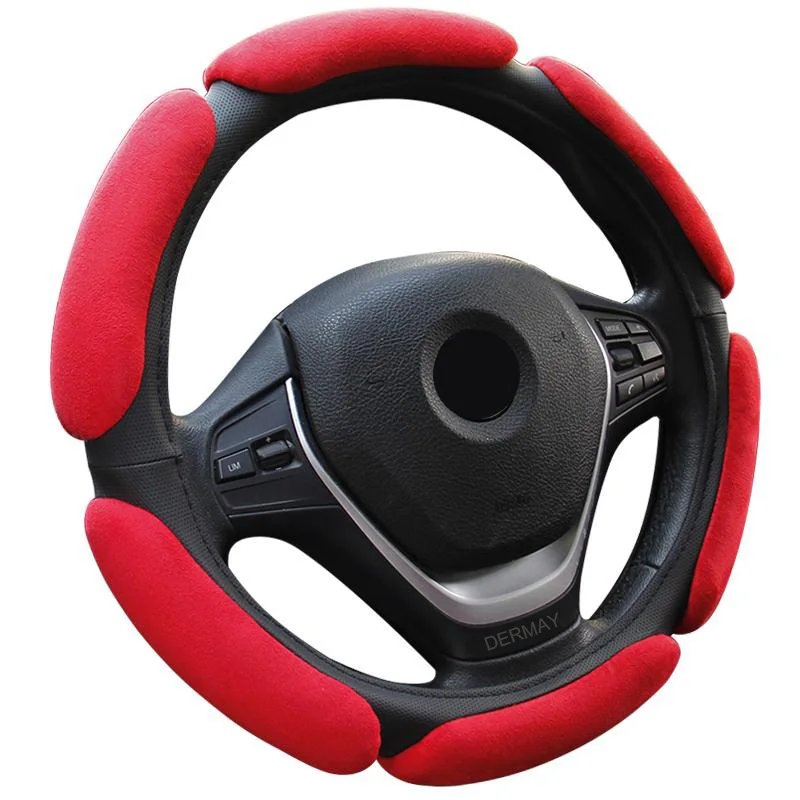 Red Нескользящий чехол на руль с 3D дизайном/Флокирование clothcar Оплетка на руль диаметром 38 см для 95% автомобиля - Название цвета: Red