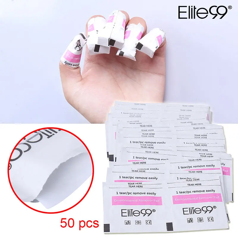Elite99 50 шт/партия для снятия лака для ногтей, очищающие влажные прокладки, бумажные салфетки для маникюра, для дизайна ногтей, необходимые салфетки для УФ-геля, отмачиваемый гель