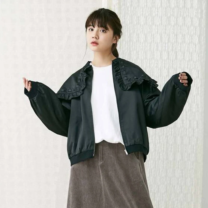 Милые стильные женские осенние базовые атласные куртки пальто на молнии женская