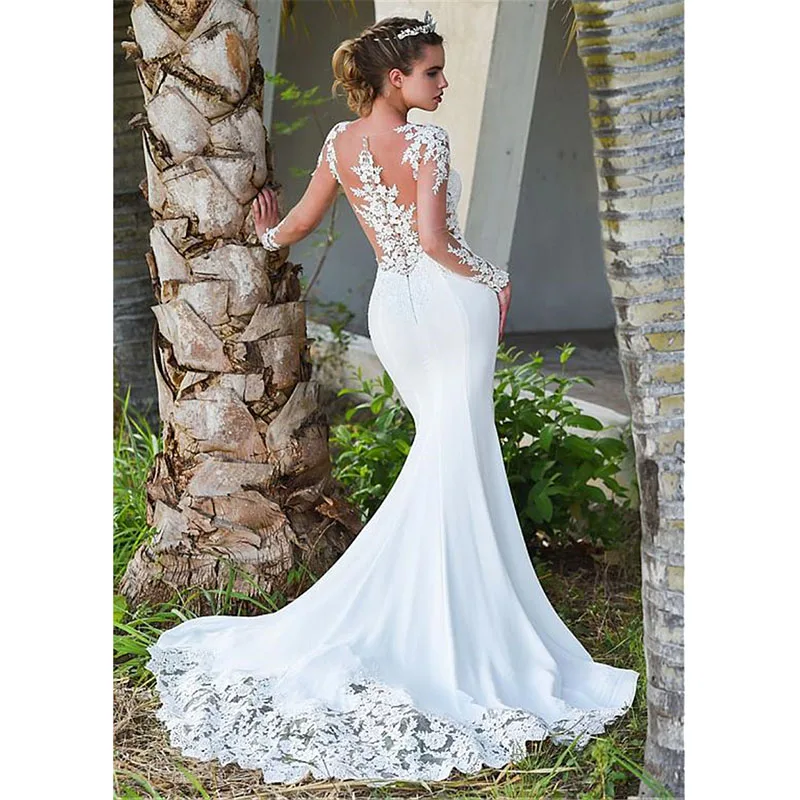 Eightale Русалка турецкие свадебные платья с О-образным вырезом аппликациями в виде
