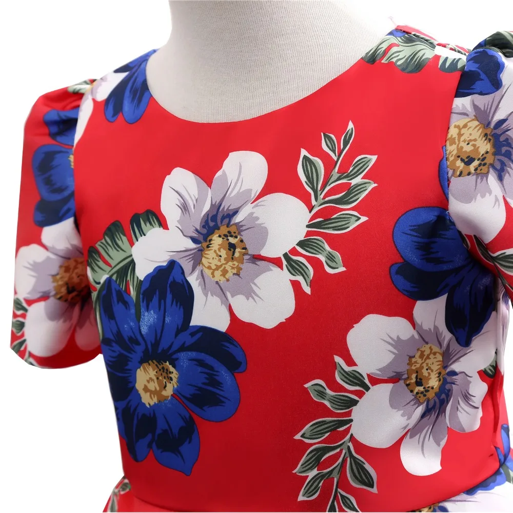

ANTI Hot Sale Red Baby Girl Printing Satin Dress Party Princess Dress Children kids clothes 9 colors 3-14yrs Flower Girl Dress