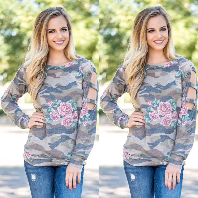 Женская хлопковая футболка с длинным рукавом цветочным принтом | одежда