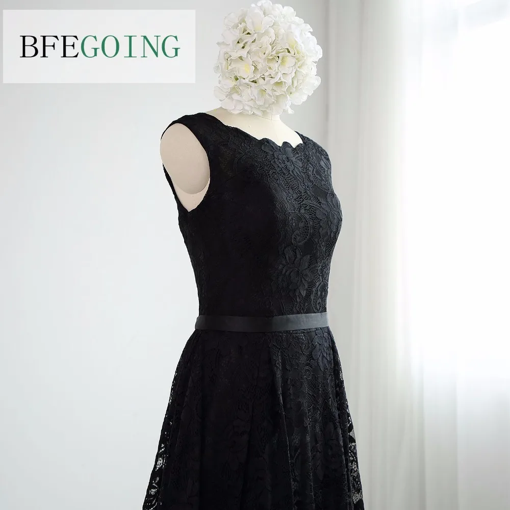 Черное Кружевное официальное вечернее платье трапеция до пола без рукавов на