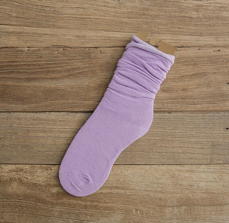Light Purple Длинные женские носки, хлопковые, весенние, осенние, модные, свободные, завитые, цветные, одноцветные, повседневные, корейские, японские, длинные, с вырезом лодочкой, носки - Цвет: Light Purple