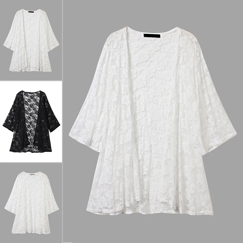 Модная женская накидка блузка свободное кружевное пальто шаль кимоно кардиган