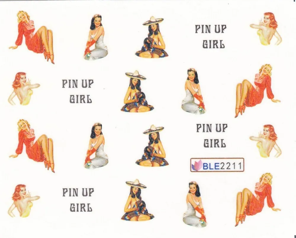 20X больше лист/лот(11 видов конструкций в 1) PIN UP наклейки картинок девушек наклейка для водяного переноса изображения на Ноготь набор BLE2204-2214