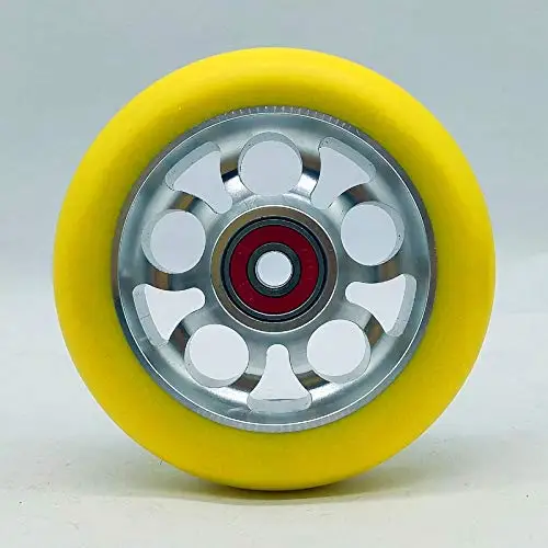Yellow PU 100mm M 1 шт. Фристайл трюковый скутер 100 мм колеса с высокой эластичностью износостойкие PU сплав сердечник ABEC-9 подшипники 88A роликовые лыжные колеса - Цвет: Yellow PU 100mm M