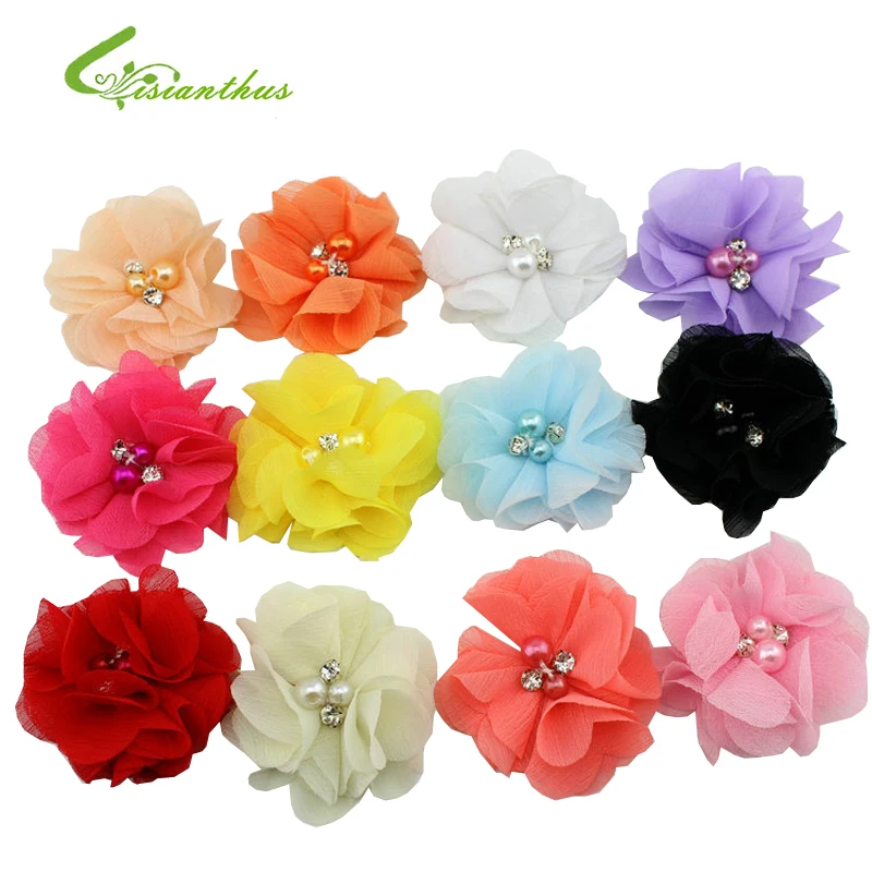 Шифоновые цветы с жемчугом 5 см аксессуары сделай сам для маленьких девочек