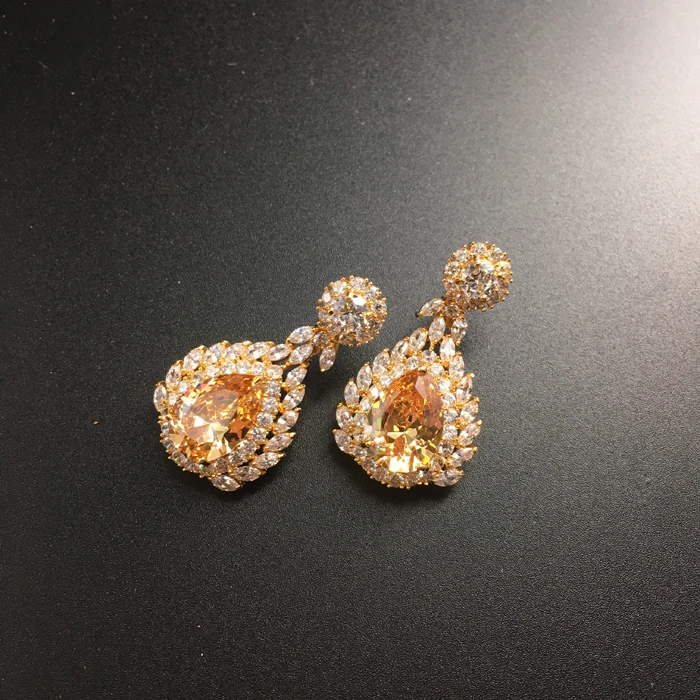 2019 new fashion retro palace noble V champagnel zircon necklace earring set wedding bride banquet dress jewelry free shipping | Украшения