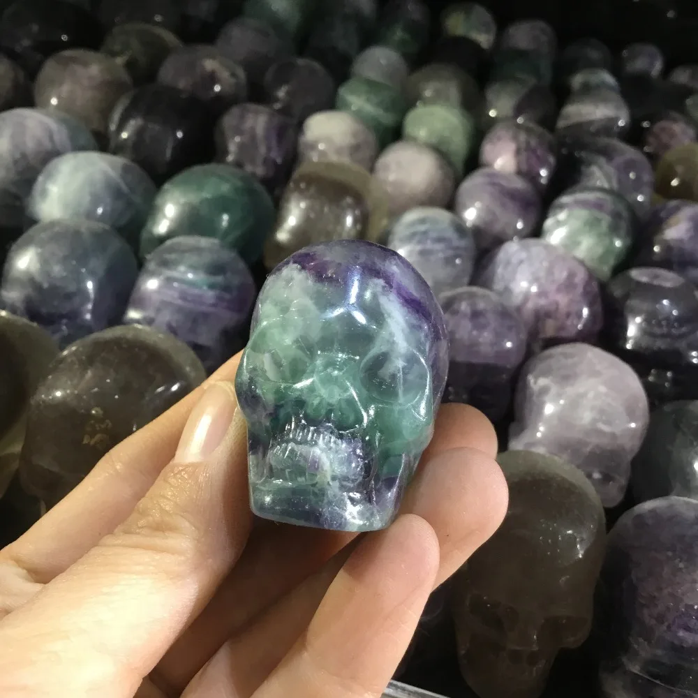 

2inch Natural fluorite crystal skull sculpture stone skull carved ornaments