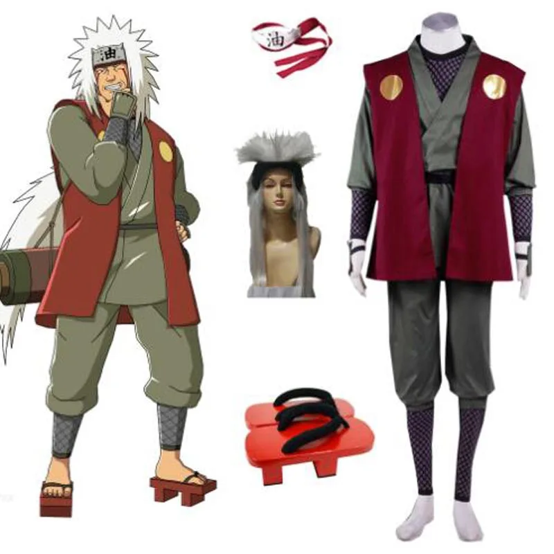 Многоцветный Косплей «Love Custome» Jiraiya; костюм для косплея с повязкой на голову; обувь; парик из аниме Наруто; Shippuden - Цвет: Многоцветный