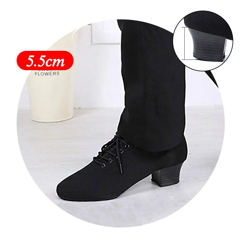 Black 5.5cm Размеры 39-44; Мужские Танцевальные Туфли для танго и сальсы; удобные туфли на квадратном каблуке 4,5 см для мальчиков; латинский бальный танец; мягкая подошва - Цвет: Black 5.5cm