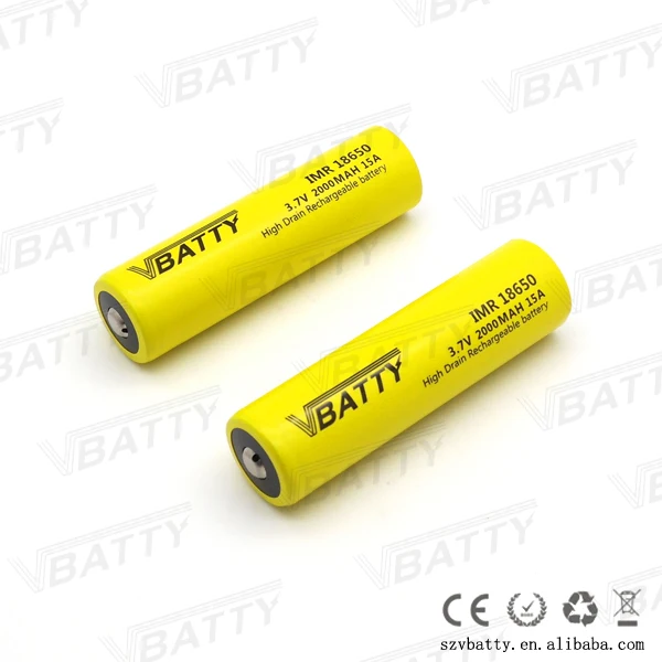 Аккумулятор Vbatty IMR 18650 2000 мАч 15A 3 7 В с кнопочным верхним аккумулятором lug akku