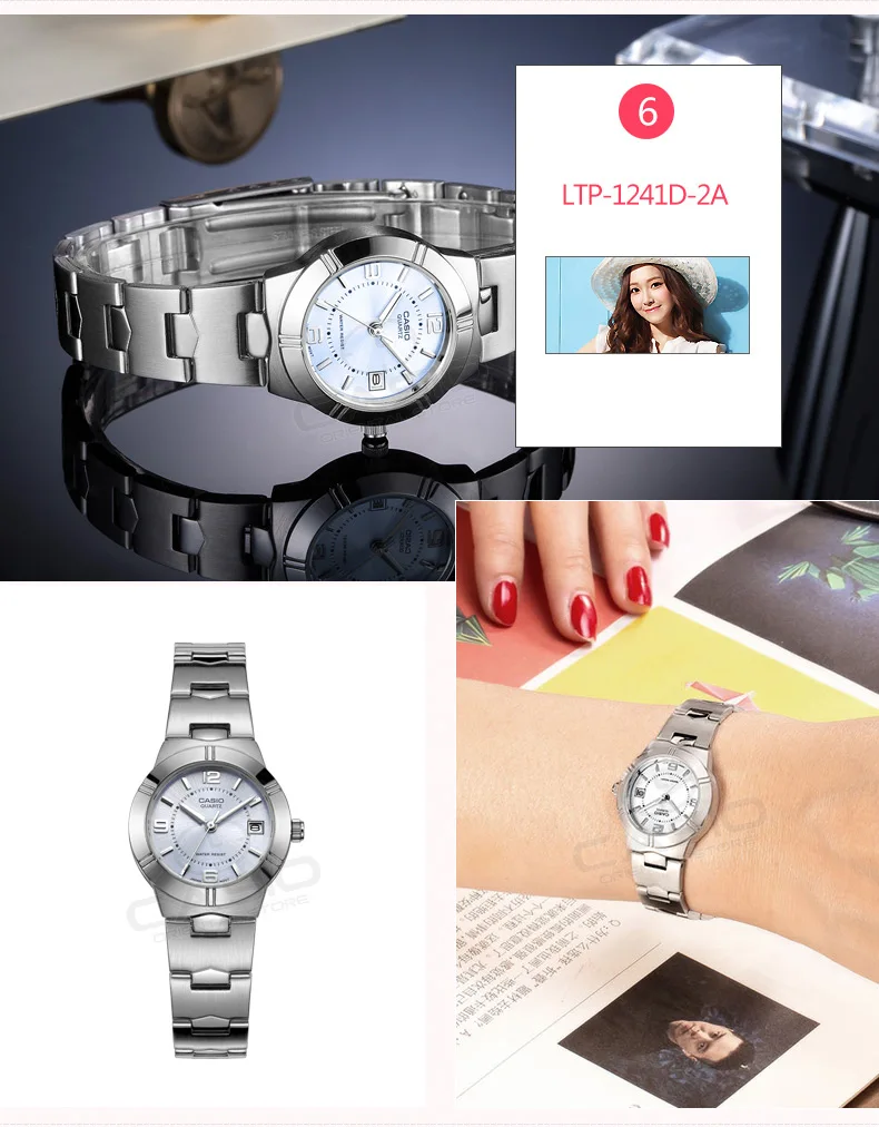 CASIO Часы Простые Модные часы Женское платье женские часы лучший бренд класса люкс кварцевые часы для женщин часы водонепроницаемые LTP-1241
