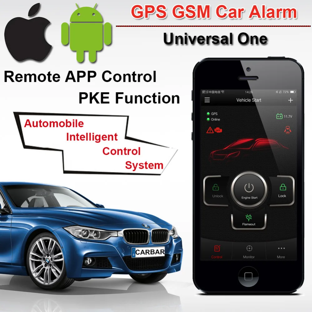 IOS Android GPS GSM Автомобильная сигнализация кнопка пуска с PKE бесключевая система
