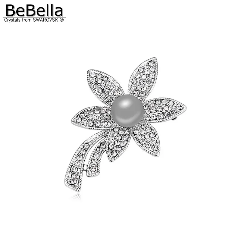 BeBella цветок растения с черным жемчугом модная булавка брошь сделанная элементами