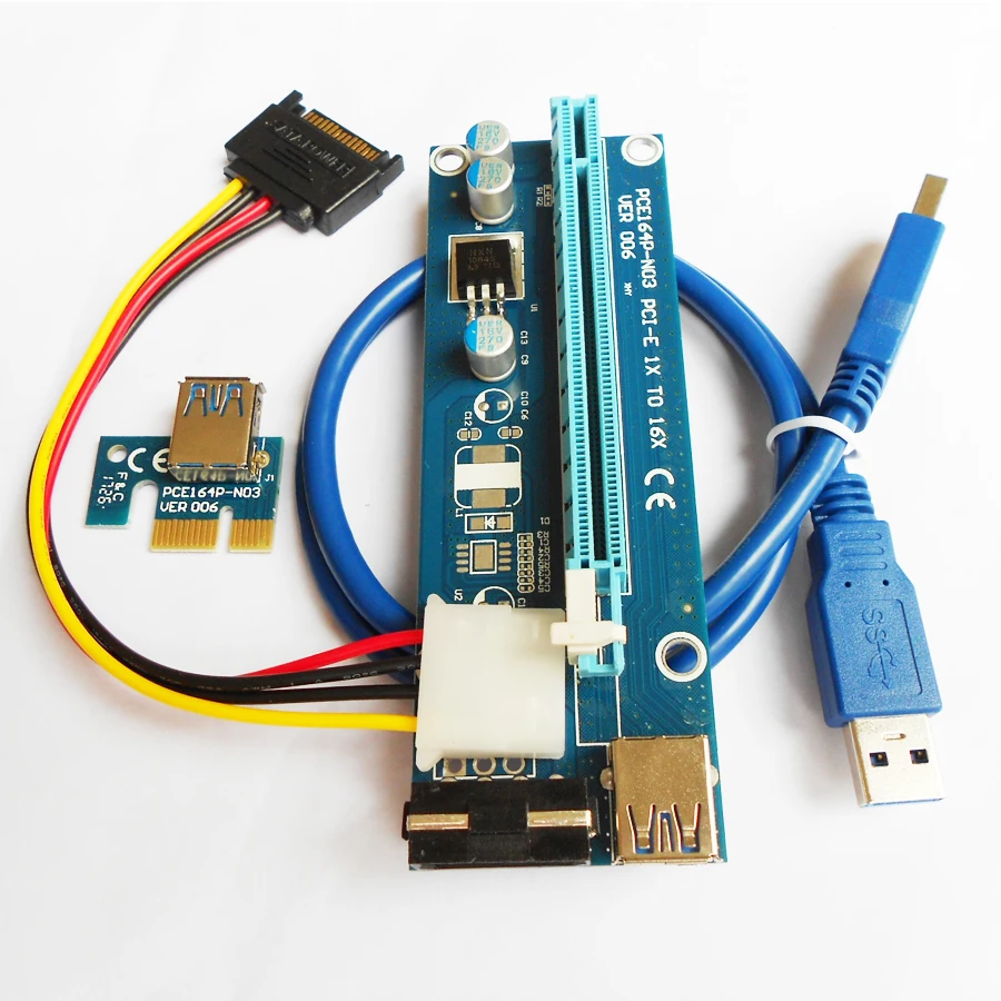 VER006 PCI E ЭКСПРЕСС Riser card Extender 1x к 16x SATA 4pin Molex светодио дный стояк для BTC|molex power|pci-e riser