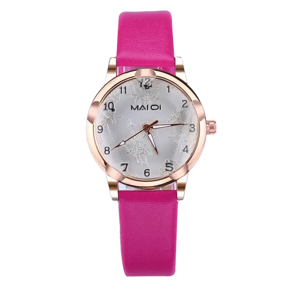 Часы с объемными тиснеными цветами для женщин темпераментные кожаные кварцевые