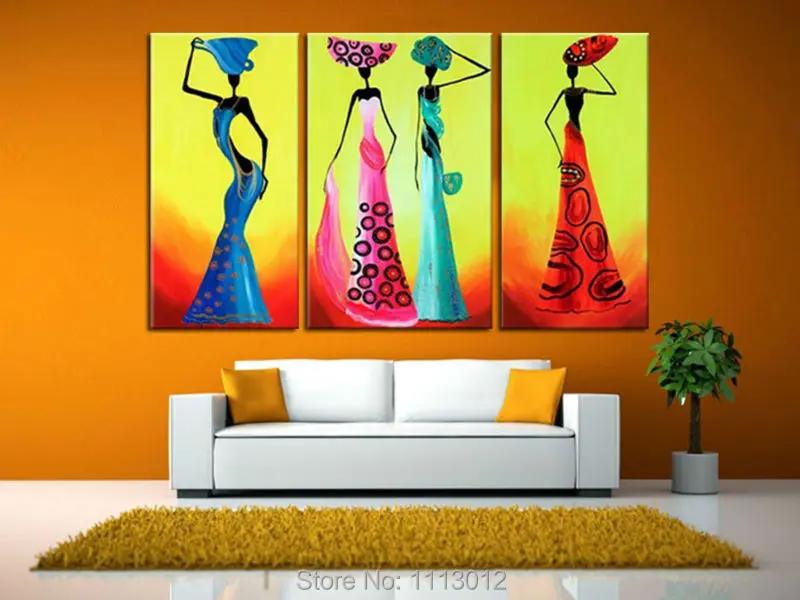 

High Quality 3pcs African National Culture Oil painting On Canvas Home Wall Art Decoration Modern For Living Room Picture Sale