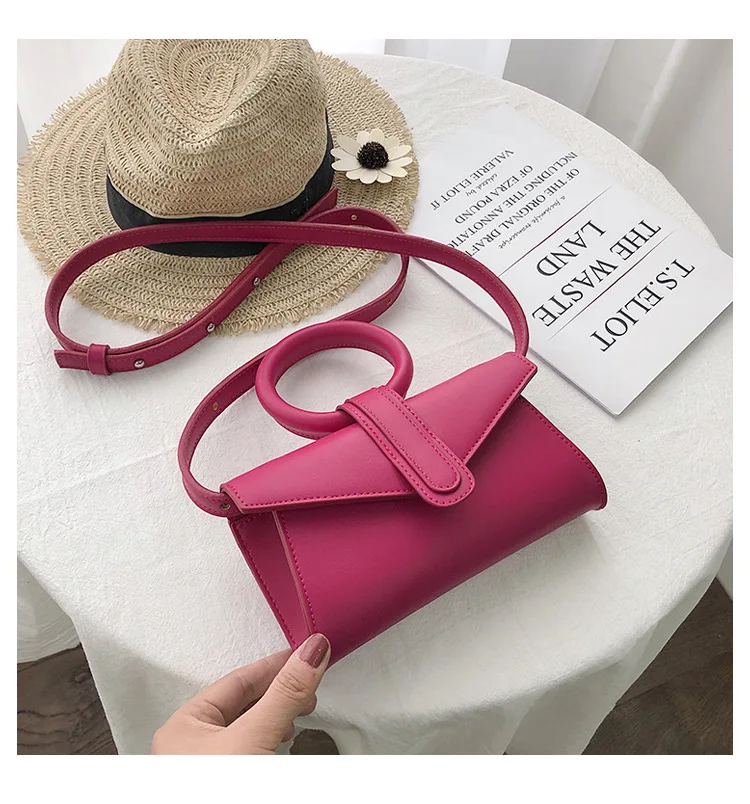 Rose Red Fluorescent Color Envelope Bag For Ladies Retro High Quality Pu Leather Handbags Female Wome Elegant Korean Style Crossbody Bags - Цвет: Rose Red