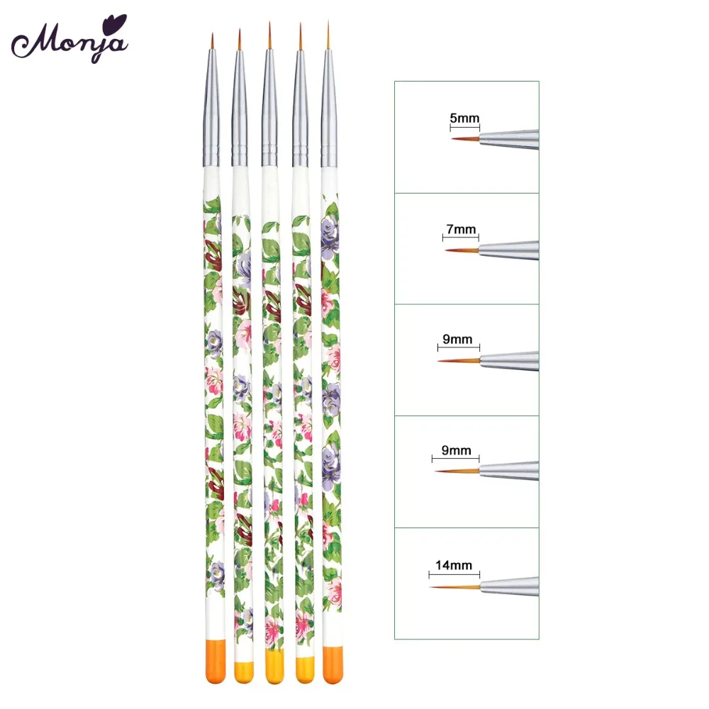 Monja 5 шт./компл. 5/7/9/9/14 м Nail Art французский лента в полоску линиями Liner Ручка кисти