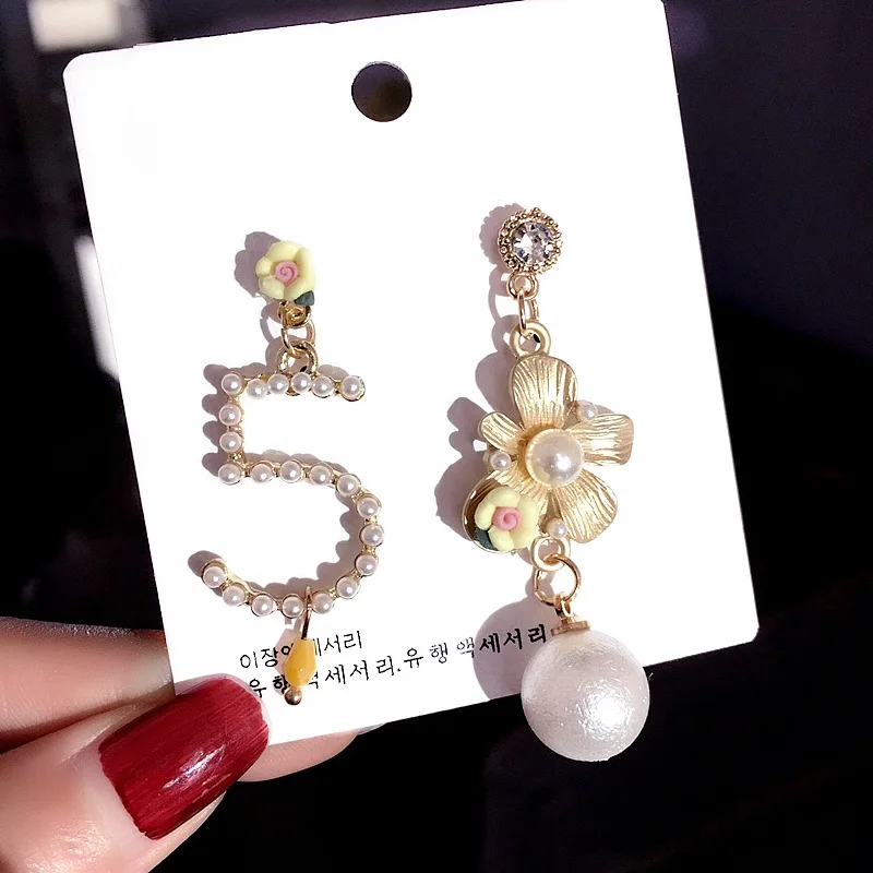 

Needle pearl digital flower earrings anti fading allergy fashion jewelry wholesale,TF84