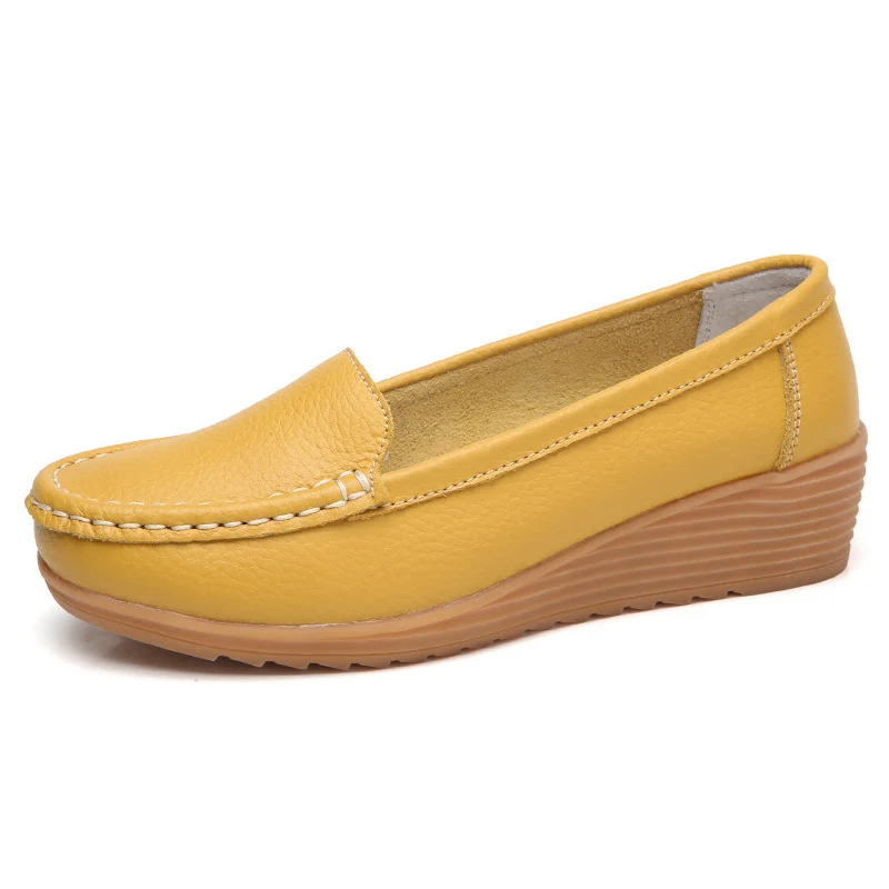 Yellow Г., новые модные женские туфли на плоской подошве туфли-оксфорды без застежки с круглым носком на танкетке женская повседневная обувь на платформе - Цвет: Yellow