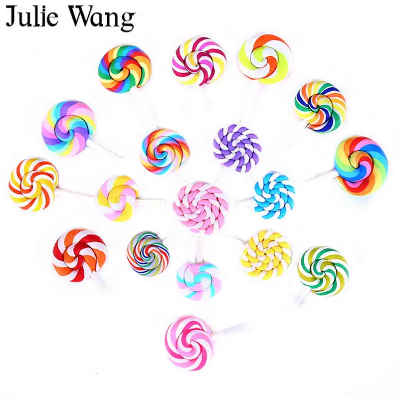 Julie Wang 10 шт. леденец конфеты цветной Лизун смола полимерная глина Подвески для украшения телефона фурнитура для изготовления ювелирных изделий Аксессуары