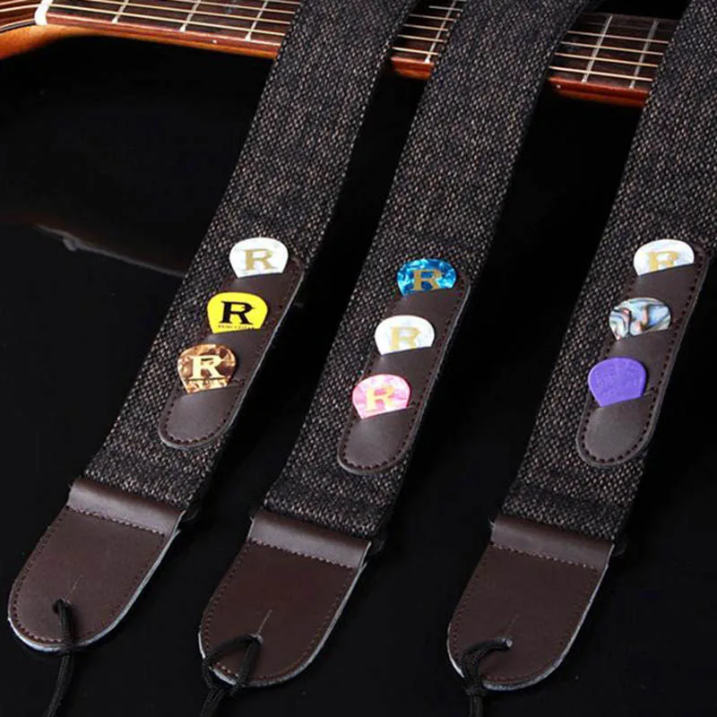 

Multifunction Guitar Strap Linen Cowhide Guitarra Pick Holder Straps With 3 Pick for Electric Acoustic Bass Guitar