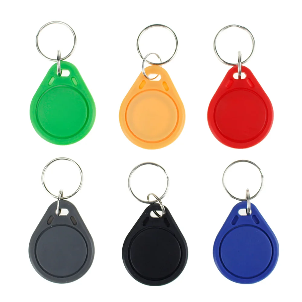 

100pcs RFID keyfobs 13.56 MHz keychains NFC tags ISO14443A MF Classic® 1k nfc access control token smart keycard six colors