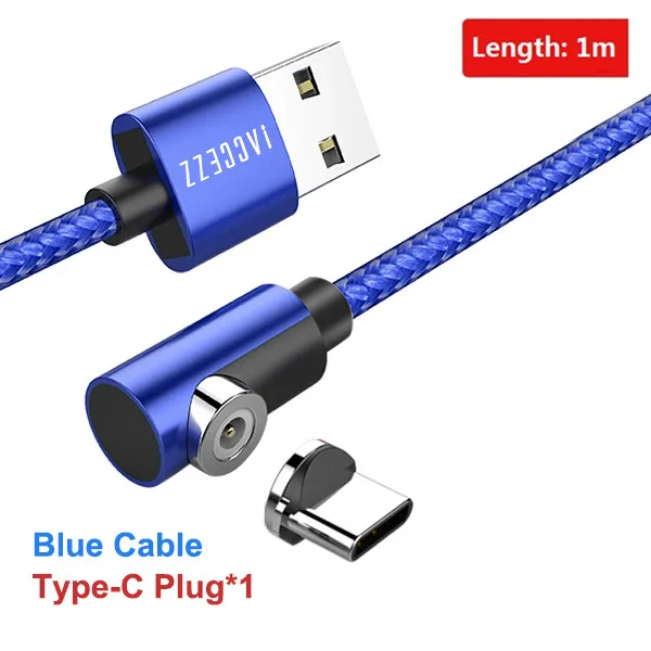 ACCEZZ 90 градусов быстрый Магнитный кабель Micro usb type C для iPhone 7 XS X 8 6 Plus samsung S7 S8 huawei магнитные кабели зарядного устройства 2 м - Цвет: For Type-c Blue 1M