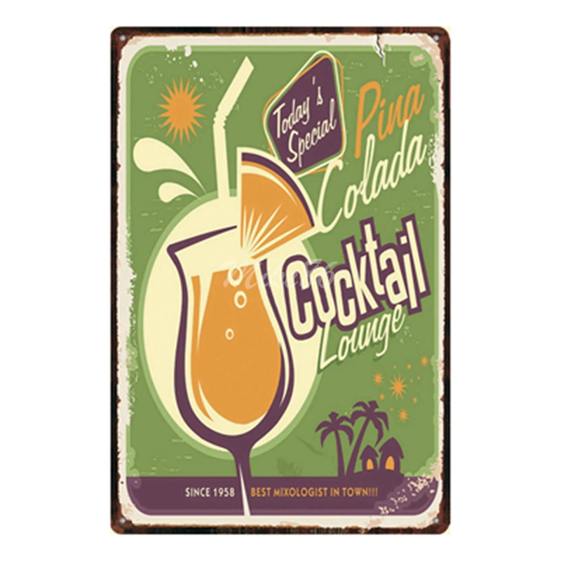 [Mike86] постеры для коктейлей Pina Colada с металлической пластиной на стену Гавайская