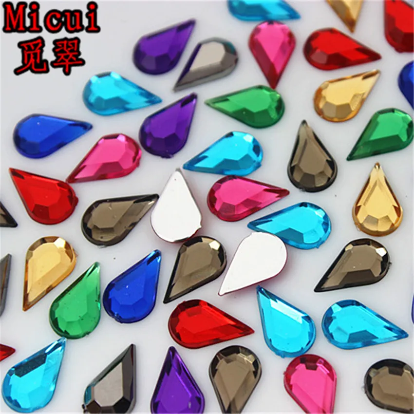 

Micui 100pcs 6*10mm Mix Color Drop Rhinestones Flat Back Acrylic Gems Crystal Stones Non Sewing Beads for DIY Clothes MC311