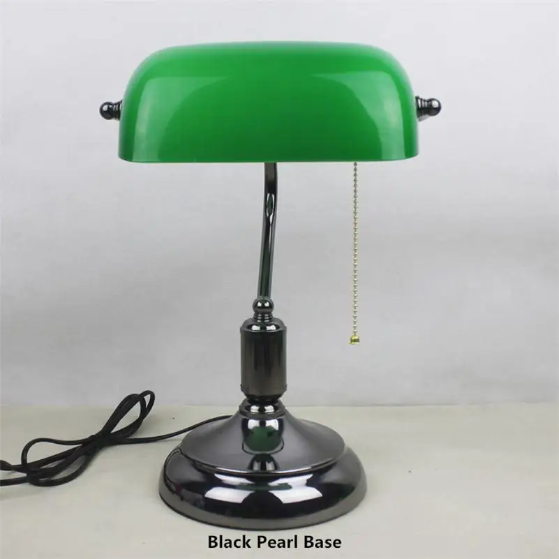 Black Pearl Base Настольная лампа из зеленого стекла Lampara Escritorio Abajur Luminaria de Mesa E27, настольная лампа для чтения, ночные светильники, офисные Ретро настольные лампы - Цвет корпуса: Black Pearl Base