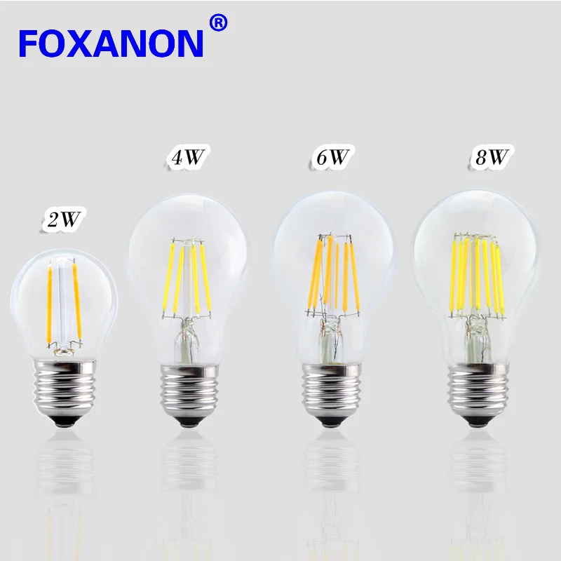 

Светодиодная лампа накаливания Foxanon E27 120 В/220 В, лампа накаливания в античном ретро стиле Эдисона 2 Вт, 4 Вт, 6 Вт, 8 Вт, лампа накаливания с COB шар...