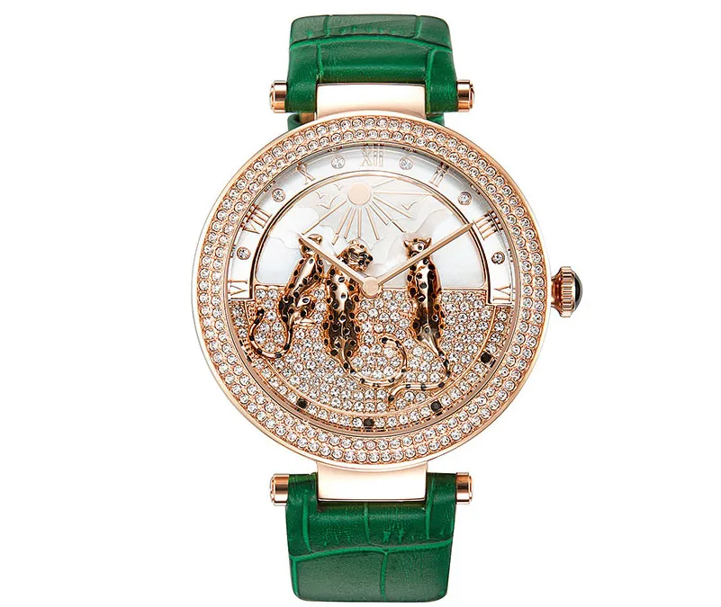 Милые леопардовые украшенные женские часы с кристаллами новые дизайнерские