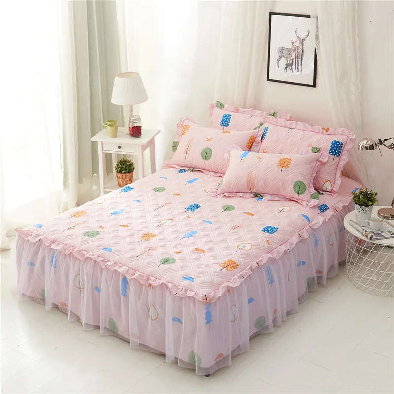 Цельная кружевная стеганая постельная юбка для кровати из чистого хлопка