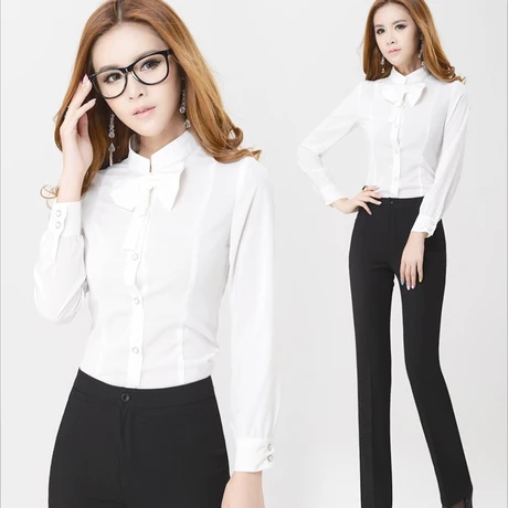 2015 новый формальные Большой размер женщин рубашки с длинным рукавом бантом