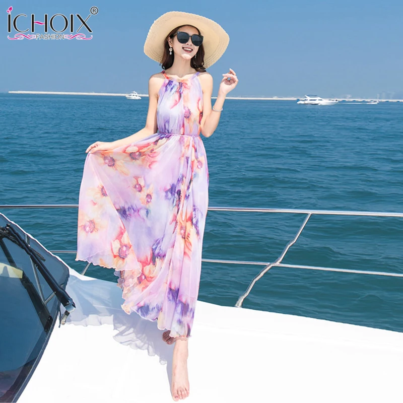 Женское шифоновое платье макси без рукавов Элегантное Длинное пляжное в стиле