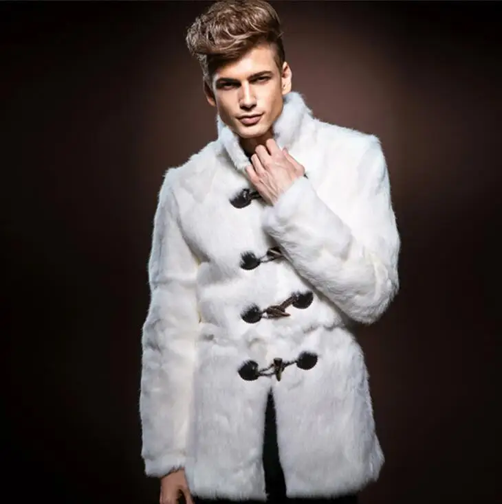 

Autumn faux mink leather jacket mens winter thicken warm fur leather coat men slim jackets Horn buckle collar fashion white