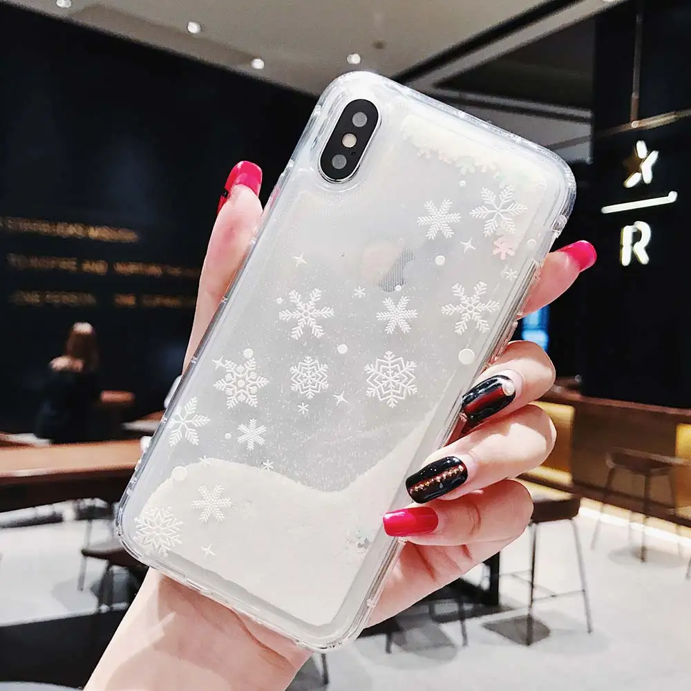Белый Снежный Жидкий чехол для iPhone 7 8 Plus XS Max XR X милый Рождественский узор Прозрачный чехол для iPhone 6 6S Plus 10 TPU+ PC чехол - Цвет: Pattern 2