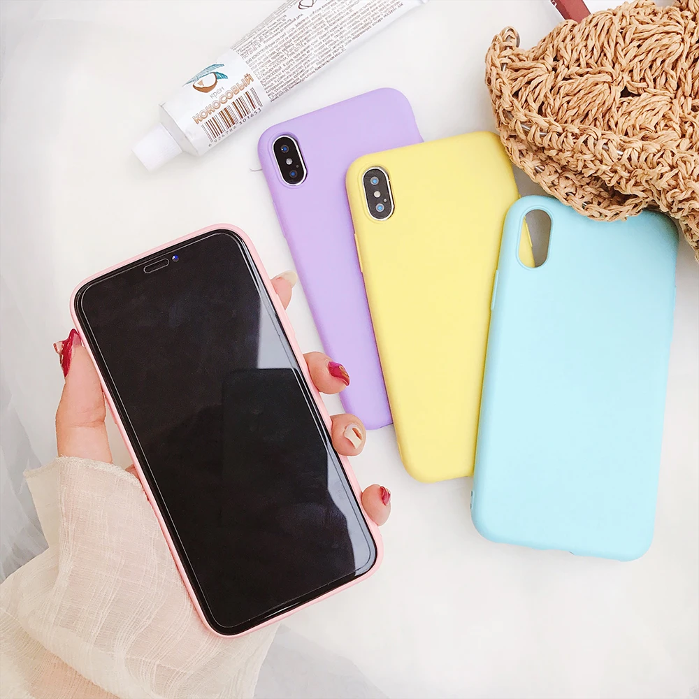 Uberay Candy Color Case for iPhone XS Max XR 6 6S 7 8 Plus - полностью тело мягкий TPU защитный простой чехол для задней панели телефона, подарок