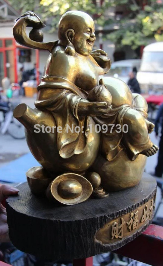 bir 002076 Chinese Folk Copper Bronze Gild Lucky Wealth Maitreya Rohan Monk Buddha Statue | Дом и сад