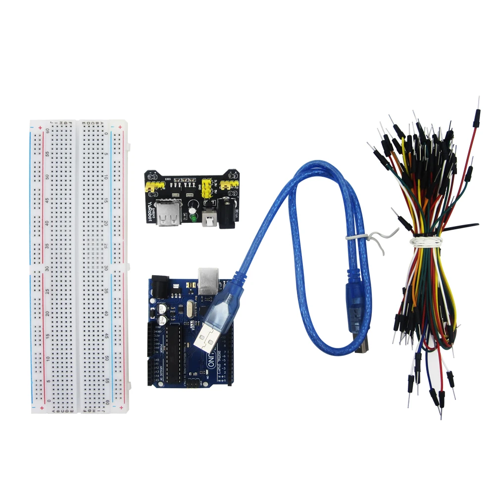 

1set Starter Kit UNO R3 MB-102 830 Points Breadboard 65 Flexible Jumper Wires USB Cable +powe supply module