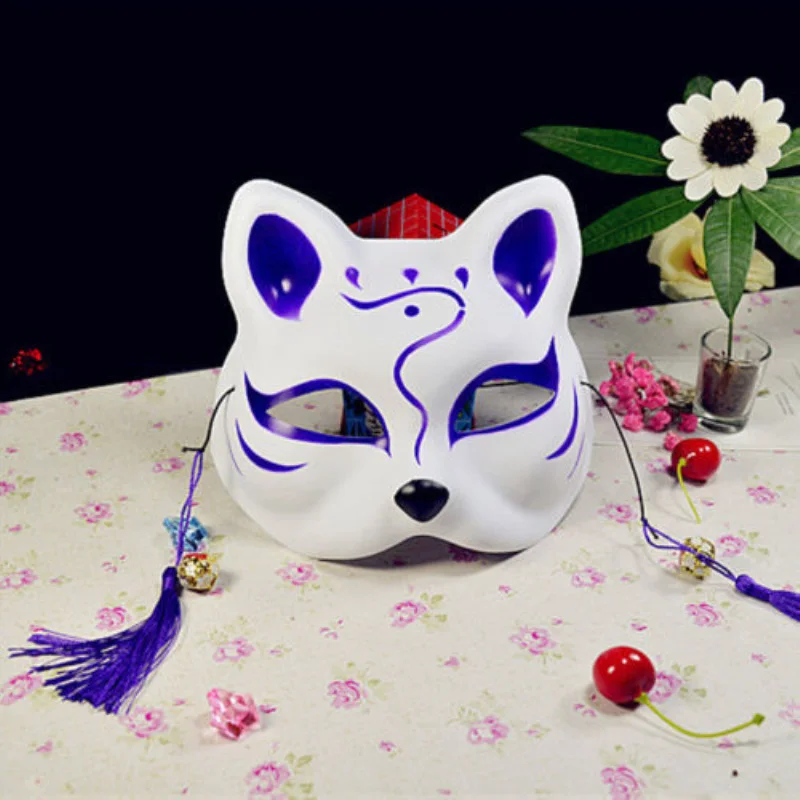 Маска из лисы на половину лица японское аниме ручная роспись Kitsune Хэллоуин