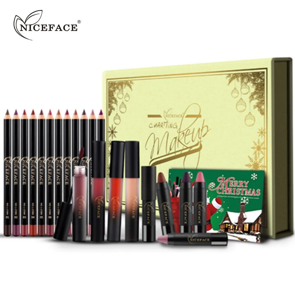 Gift Box 12 Colors Lip Liner Pencils + 4 Liquid Metallic Gloss Lipstick Stick 2 Lips Makeup Brushes Cosmetic Set Tools |