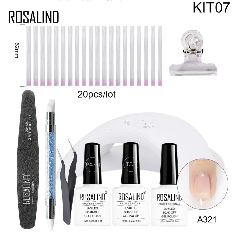 KIT07 Розалинд 10/20 штук волокна Стекло Комплект гель-лака для ногтей расширение поли гель защемления зажимы база и лаки для ногтей все для маникюра - Цвет: KIT07
