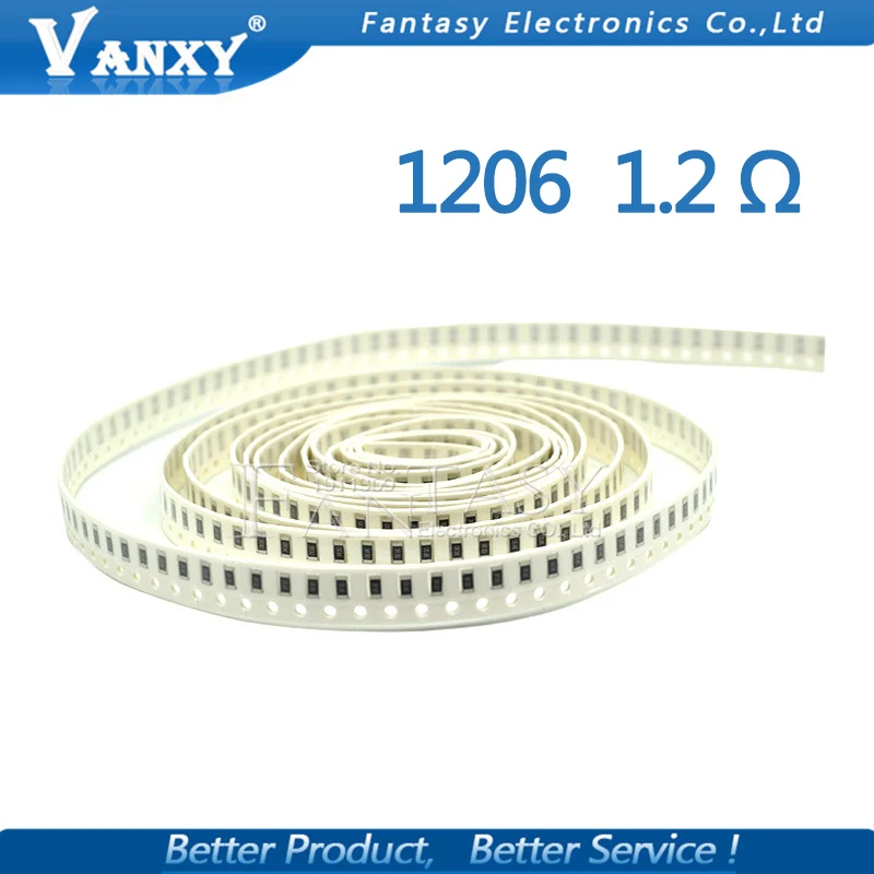 100 шт. 1206 SMD резистор 1% 1 2 Ом чиповый 0 25 Вт 1/4 1.2R 1R2 | Электронные компоненты и